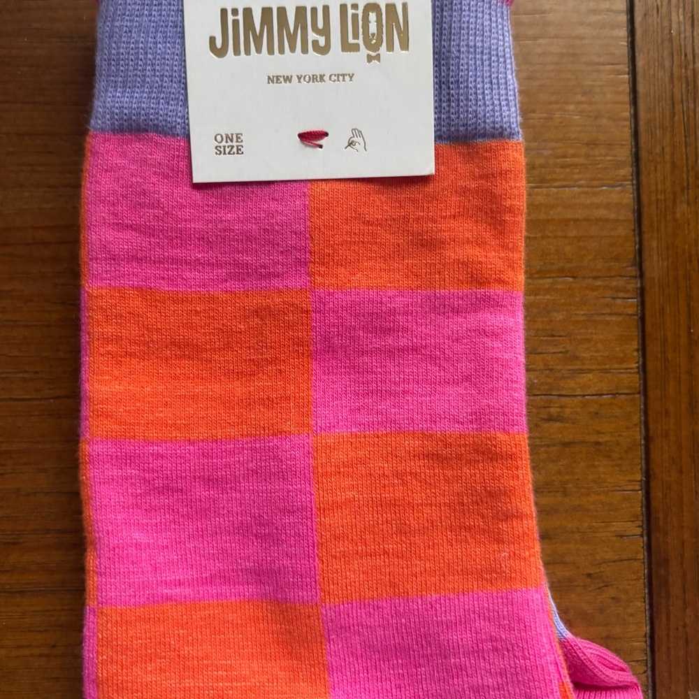 Jimmy Lion Pink and Orange Checkered Socks